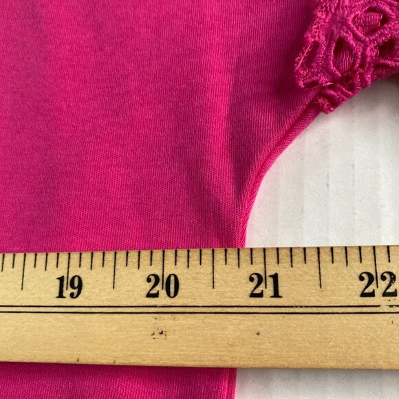 Talbots Hot Pink Sheath Dress with Lace Sleeves Size XL Petite Barbie Romantic - Picture 7 of 8